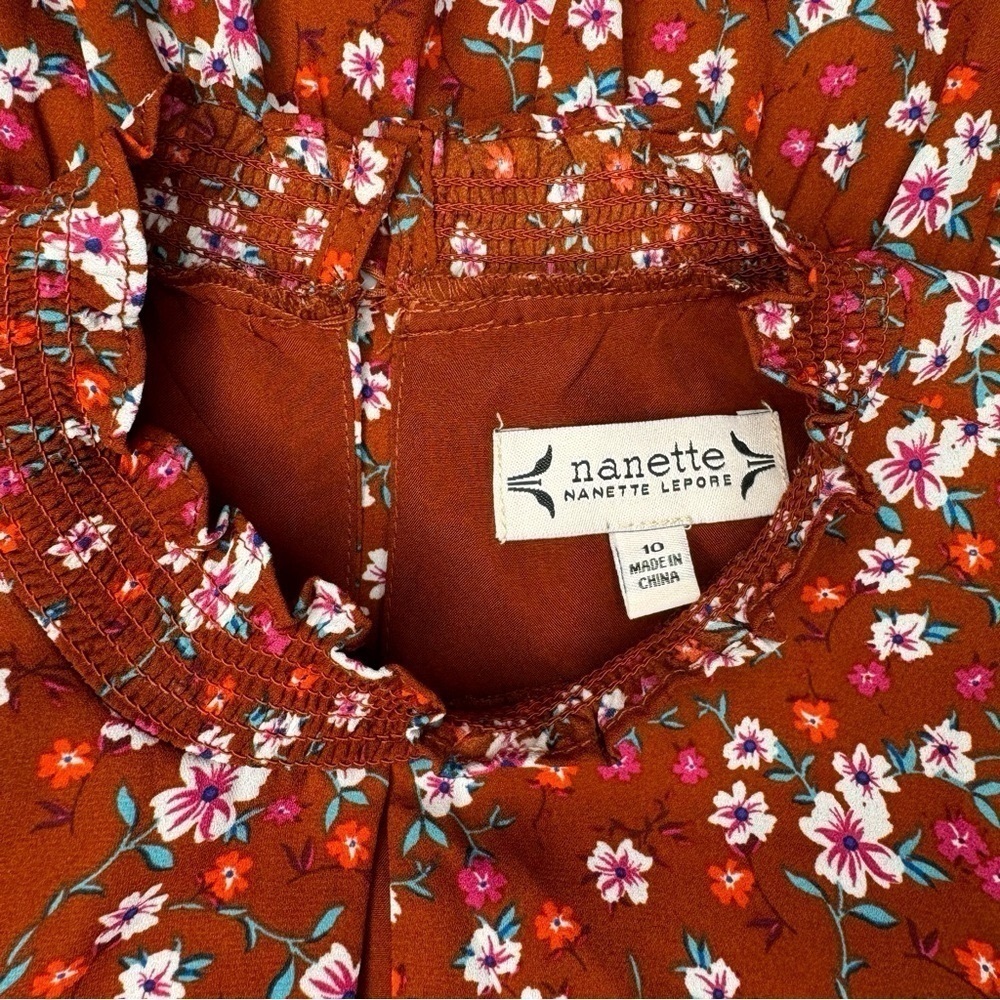 Nanette Lepore Orange Floral Ruffles Fit & Flare Dress Size 10 Medium - Picture 9 of 10